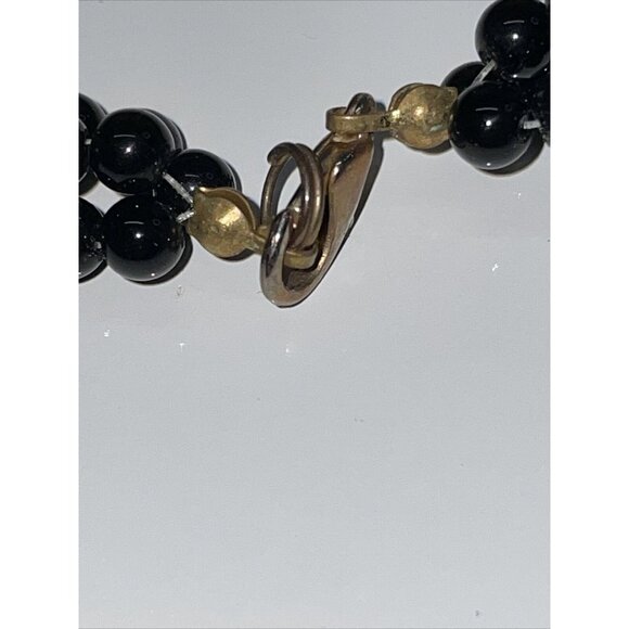 Beautiful Vintage Pink Stimulated CORAL & Jade Black Onyx Beaded Necklace A41 - Picture 10 of 13